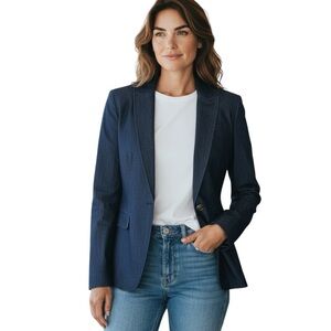 Banana Republic Navy Single-Button Tailored Denim Blazer size medium 8